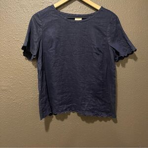 J Crew Linen Eyelet Trim Top